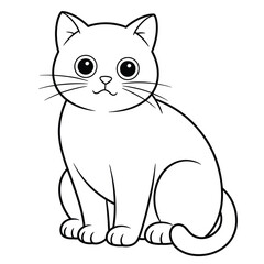 Obraz premium Sad British Shorthair cat outline vector featuring a simple clean line drawing on transparent background — perfect for pet illustrations, sticker designs, and minimalist animal artwork.