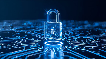 Digital security and cyber protection concept with glowing padlock