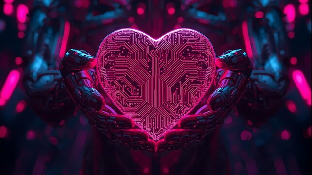 Digital Heart in Hands: A Symbol of AI Love and Connection.