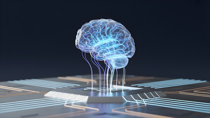 Futuristic brain interface for AI learning simulations and neuroscience research, representing technological advancement and cognitive enhancement possibilities