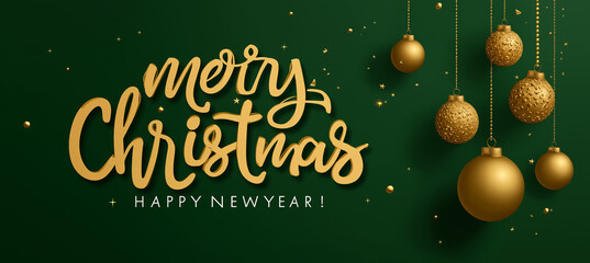 matt gold text with glittering christmas ball on a black pink background