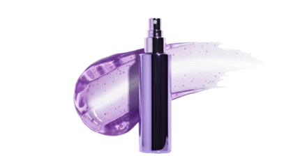 High shine lavender mist bottle and reflective gel smear on white