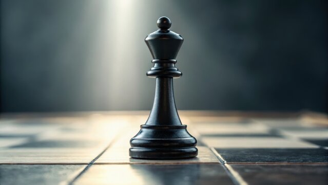 A close-up of a black chess king piece on a chessboard, illuminated dramatically, symbolizing strategy and competition.