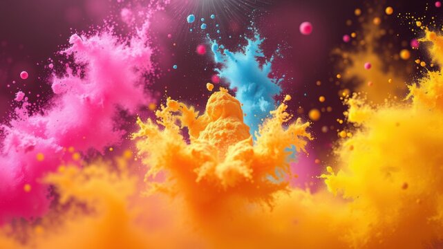 Colorful explosion of vibrant powder paints creating abstract art. - Powered by Adobe