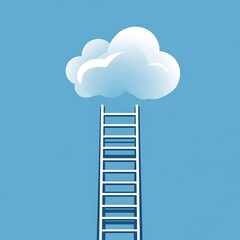 A white ladder extends upwards towards a soft white cloud in a clear blue sky, symbolizing ambition, success, achieving goals, and aspiration. Ideal for themes of growth, dreams, and future endeavors.