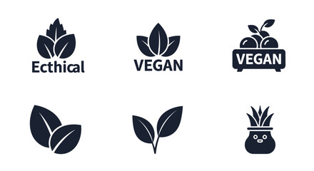 Set of vegan and ethical product icons simple flat vector design elements for packaging isolated on white background