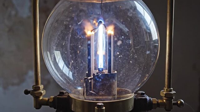 Electric arc lamp buzzing softly in corner