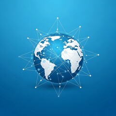 Abstract global network illustration with a planet Earth icon, symbolizing worldwide internet, communication, technology, and data exchange. Perfect for tech and business concepts.