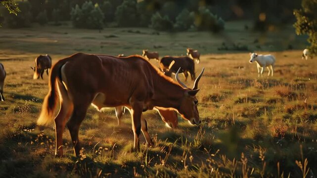 Red Lechwe Antelope Grazing in African Savannah, Wildlife
