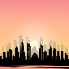 city skyline at sunset