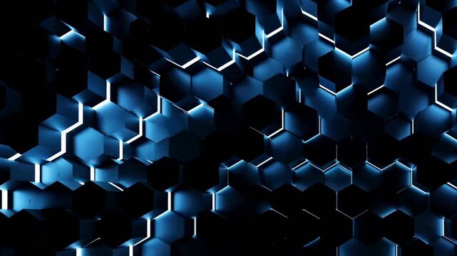 Dynamic Blue Hexagon Grid with Glowing Light Lines Abstract Animation