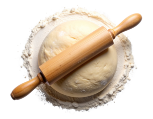 Rolling Pin Resting on Dough Ball, Top-Down Kitchen Prep PNG