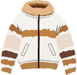 Thick and Stylish Winter Puffer Jacket with Warm Beige and Brown Color Stripe Design Featuring Comfortable Insulation for Cold Weather

