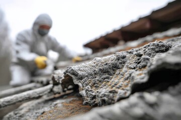 Protective uniform worn by worker during asbestos removal.