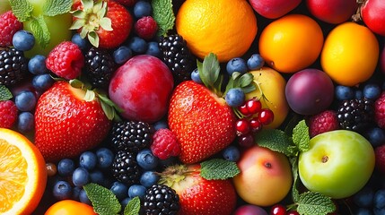 Fototapeta premium Variety of fruits and berries food fruits background