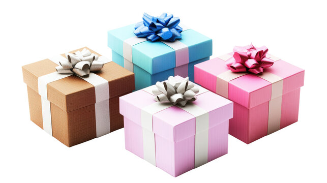 Four gift boxes with bows isolated on a transparent background