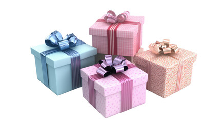 Fototapeta premium Four gift boxes with ribbons isolated on a transparent background