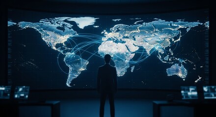 Global Networking A Person Contemplating the World Map