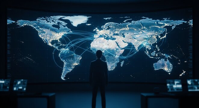 Global Networking A Person Contemplating the World Map - Powered by Adobe