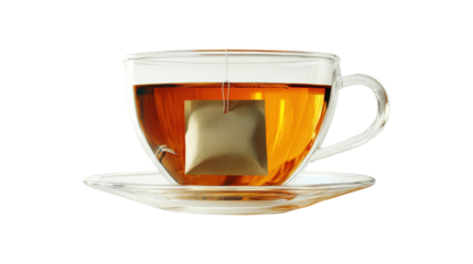 Glass teacup with teabag isolated on a transparent background 1