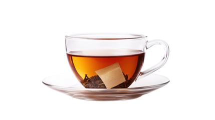 Glass teacup with teabag isolated on a transparent background 2