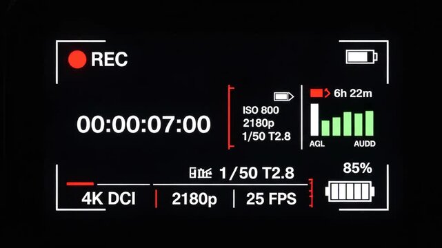 Video recording screen display on black.