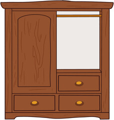 Classic Solid Wood Wardrobe with Multiple Drawers and Hanging Space, Featuring Durable Construction and Rustic Design for Timeless Bedroom Storage Solutions