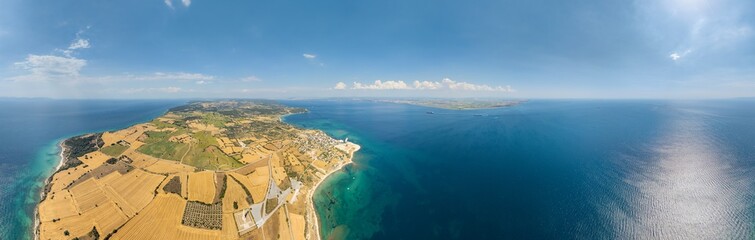 Seddulbahir, Turkey. Cylindrical panorama of Dardanelles Strait entrance at Cape Helles with...