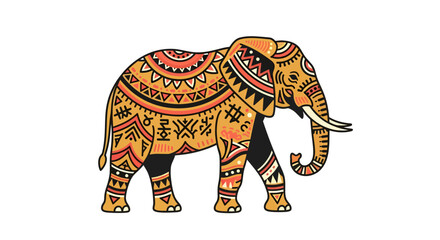 Vibrant tribal elephant adorned with intricate patterns, symbolizing strength and cultural heritage, perfect for festive designs.