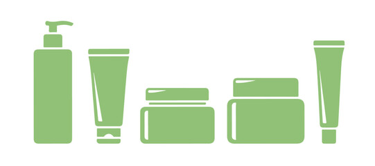a collection of straightforward icons depicting rectangular jars and tubes for cosmetic care and decoration


