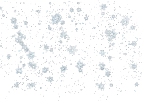 Sparkling Snowflakes and Glitter Falling Against a Black Background with Rainbow Highlights and Transparent Edges