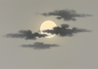 Illustration of a glowing sun partially obscured by dark gray clouds in the sky