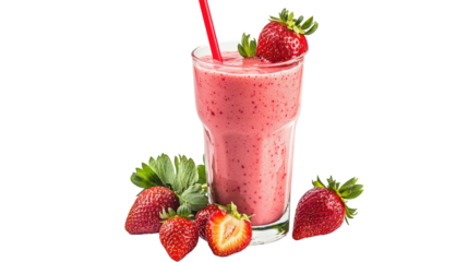 Strawberry smoothie with fresh berries isolated on a transparent background 1