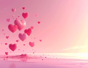 Pink Background with Valentine Heart Ballons 