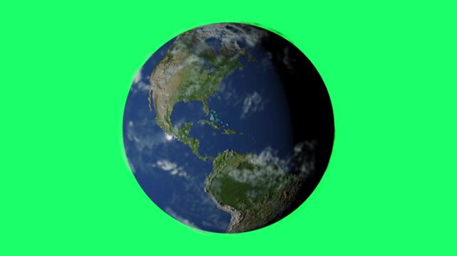 Green Screen 4K Earth Rotating, The World Spinning, Full Rotation, Seamless Loop . Realistic Earth Turning 360 Degrees