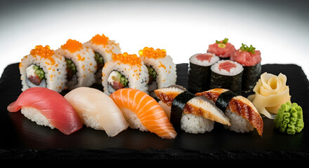 Large Assorted Sushi Set on Black Plate