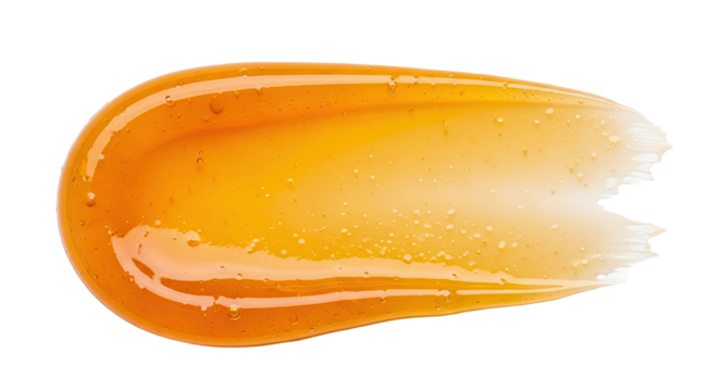 Golden honey gel smear rich glossy finish on white