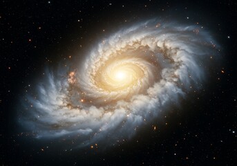 Spiral galaxy in deep space cosmic clouds and celestial structures