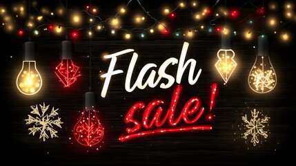 Flash Sale text on black background with colorful festive lights – Merry Christmas