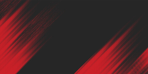 Dynamic black and red grunge halftone abstract background with diagonal brush stroke texture, modern edgy design suitable for sports posters, gaming banners, racing themes, digital ads, n high-energy.