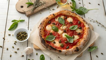 Authentic Neapolitan Pizza on Rustic Wooden Table