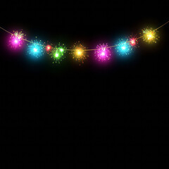 A close-up of a fragment of a glowing New Year's garland.