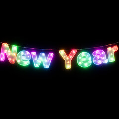 A close-up of a fragment of a glowing New Year's garland.