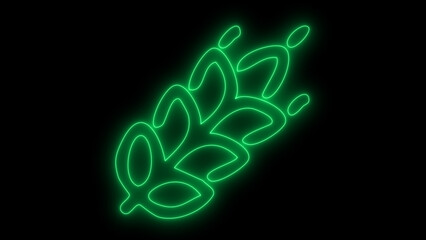 Bright green neon glowing hop cone vector illustration on a dark black background, representing brewing, organic farming, fresh ingredients, and craft beverages.