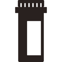 Simple Black Silhouette of an Amber Prescription Pill Bottle with a White Label Area on a Transparent Background