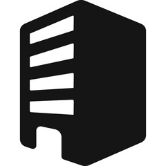 Simple Black Silhouette of a Tall Building with Horizontal White Lines Representing Floors and a Recessed Entrance on a Transparent Background