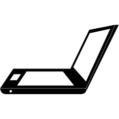Simple Black Silhouette of an Open Laptop Computer on a Transparent Background
