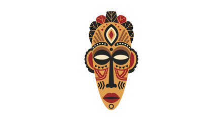 Vibrant, ornate tribal mask with bold geometric patterns and rich earthy tones, evoking ancient culture and artistic heritage.
