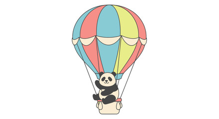 Adorable panda waving from a colorful hot air balloon, inviting adventure and joy for children's designs and whimsical themes