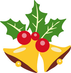 Festive Bright Yellow Christmas Bells Decorated with Vibrant Red Holly Berries and Green Leaves, Perfect for Holiday Season Celebration and Winter Festivities

